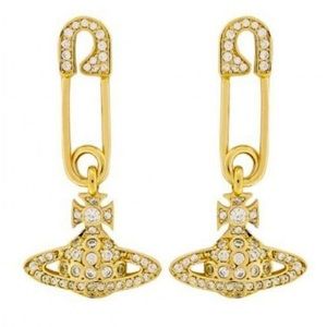 Vivienne Westwood crystal safety Pin drop earrings